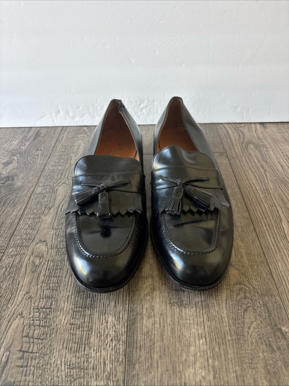 Salvatore Ferragamo Black Leather Tassel Kiltie Loafers